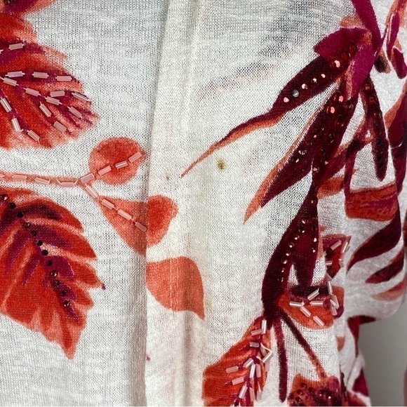 Leo Guy 2-Piece Floral Beaded Tank with Open Cardigan Women's 4 Beige Pink Red - Picture 12 of 12
